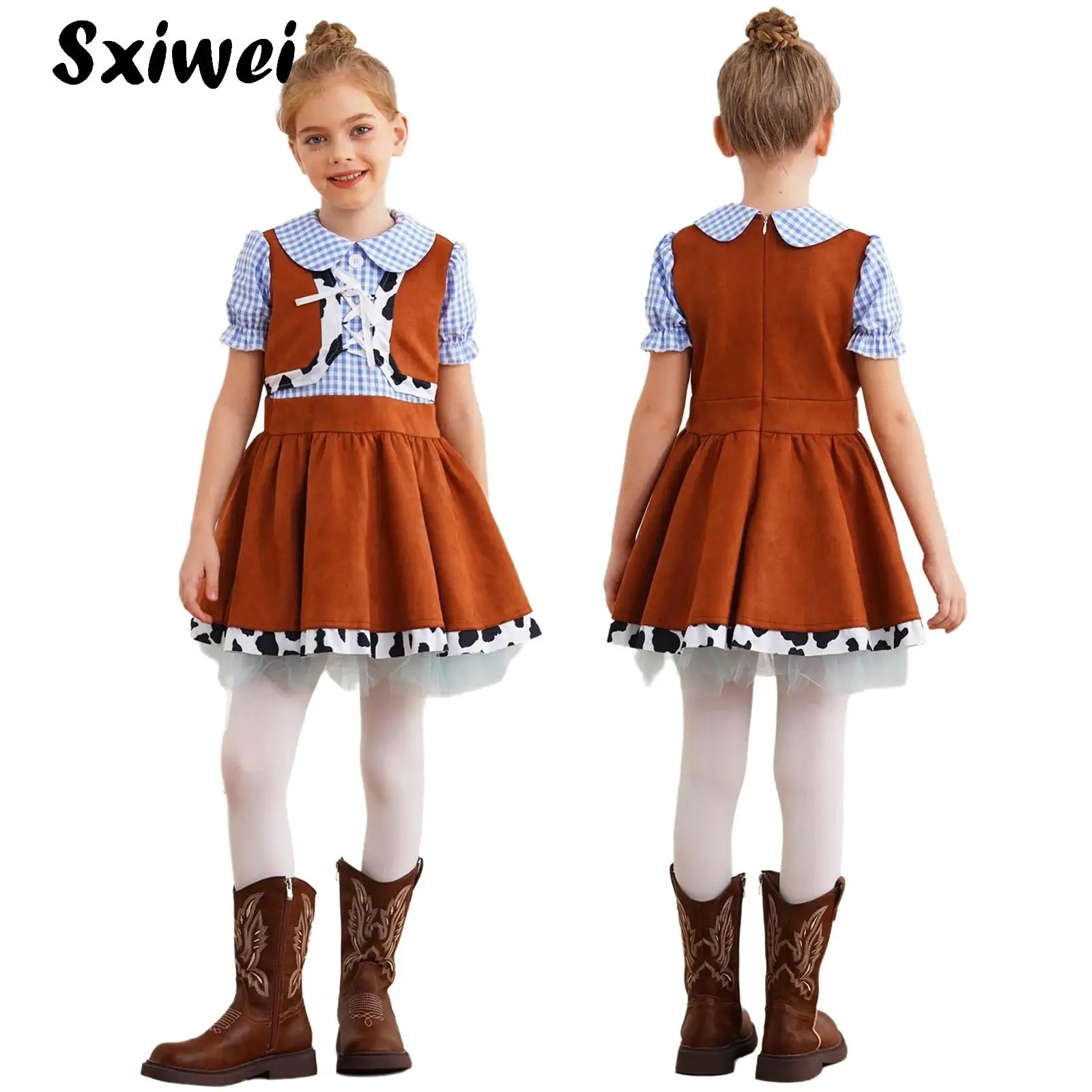 Halloween Cowgirl Costume for Girls Puff Short Sleeve Cow Print Tutu Dress Cowboy Role Play Birthday Party Dress Up Clothing
Halloween Cowgirl Costume for Girls Puff Short Sleeve Cow Print Tutu Dress Cowboy Role Play Birthday Party Dress Up Clothing