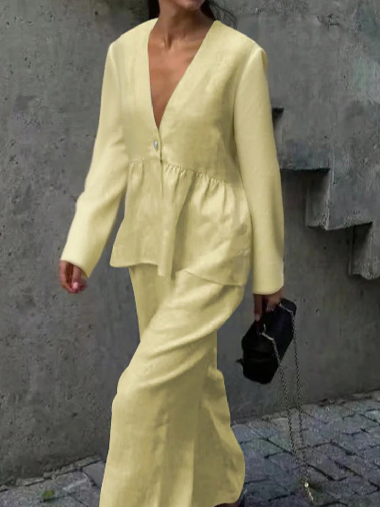 New Autumn V Neck Long Sleeved Top and Pants 2 Piece Set Simple Solid Color Home Wear Suit Casual Street Wear Vacation Outfits
New Autumn V Neck Long Sleeved Top and Pants 2 Piece Set Simple Solid Color Home Wear Suit Casual Street Wear Vacation Outfits