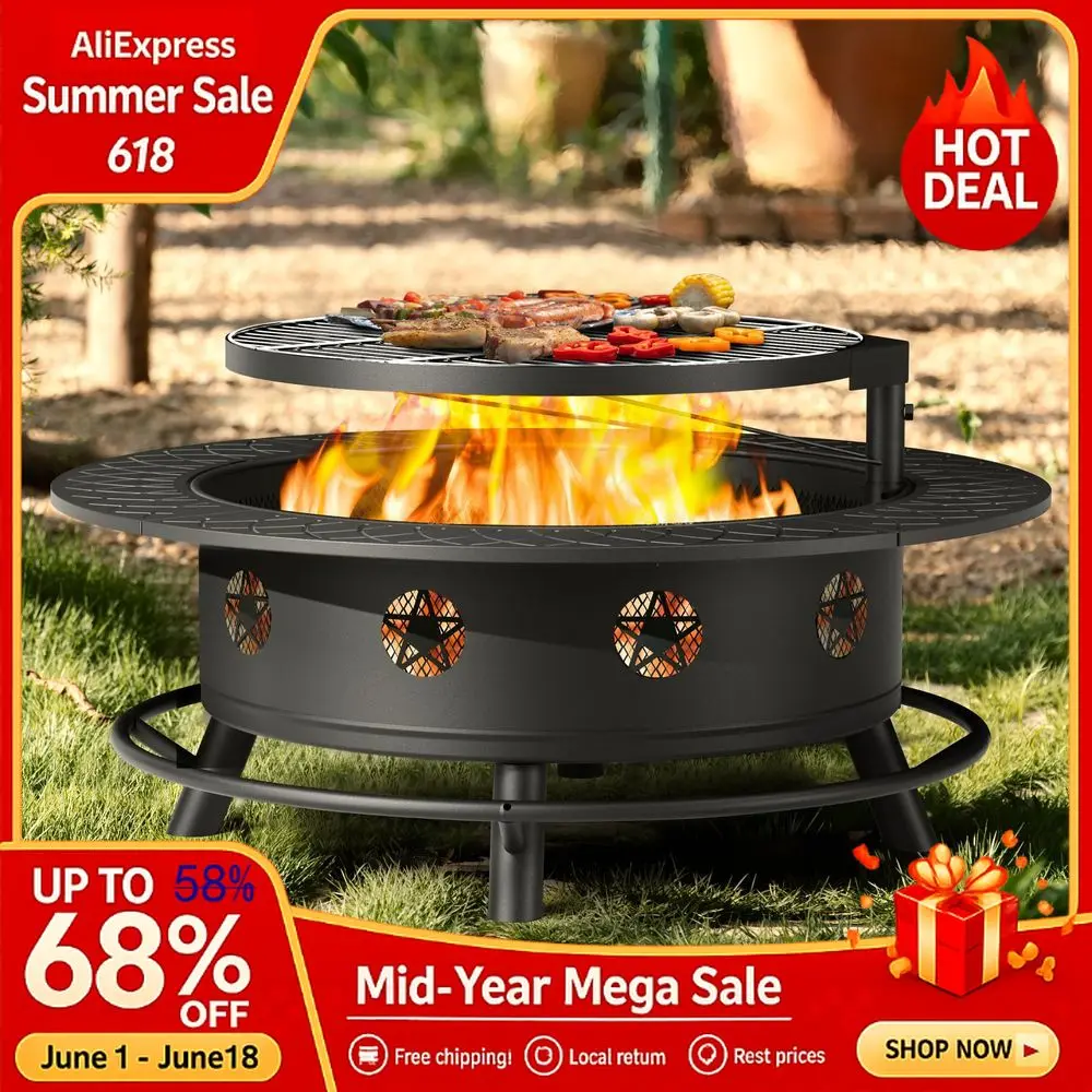 Inch Fire Pit with BBQ Grill, Wood Burning Fire Pits for Outside with Lid amp Poker, Extra Large Heavy Duty Firepits, BBQ amp
Inch Fire Pit with BBQ Grill, Wood Burning Fire Pits for Outside with Lid amp Poker, Extra Large Heavy Duty Firepits, BBQ amp