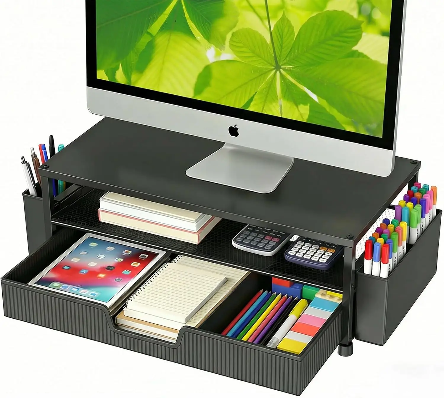 2-Tier Monitor Stand with Drawer & Pen Holders, Desk Organizer for Laptop, Printer, Office Supplies, Black
2-Tier Monitor Stand with Drawer & Pen Holders, Desk Organizer for Laptop, Printer, Office Supplies, Black