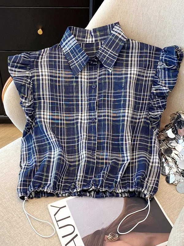 Summer 2025 Korean Sle Slim Fit Plaid irt Women's Design Sense Dstring Small Flng Sve Collar Top Cotton 00%
Summer 2025 Korean Sle Slim Fit Plaid irt Women's Design Sense Dstring Small Flng Sve Collar Top Cotton 00%