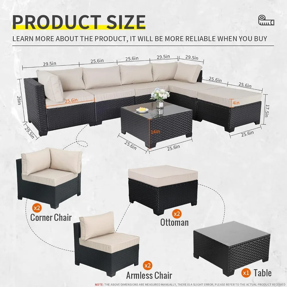 7 Pieces Outdoor PE Wicker Furniture Set Patio Rattan Sectional Conversation Sofa Set with Khaki Cushions, Garden Sofas
7 Pieces Outdoor PE Wicker Furniture Set Patio Rattan Sectional Conversation Sofa Set with Khaki Cushions, Garden Sofas
