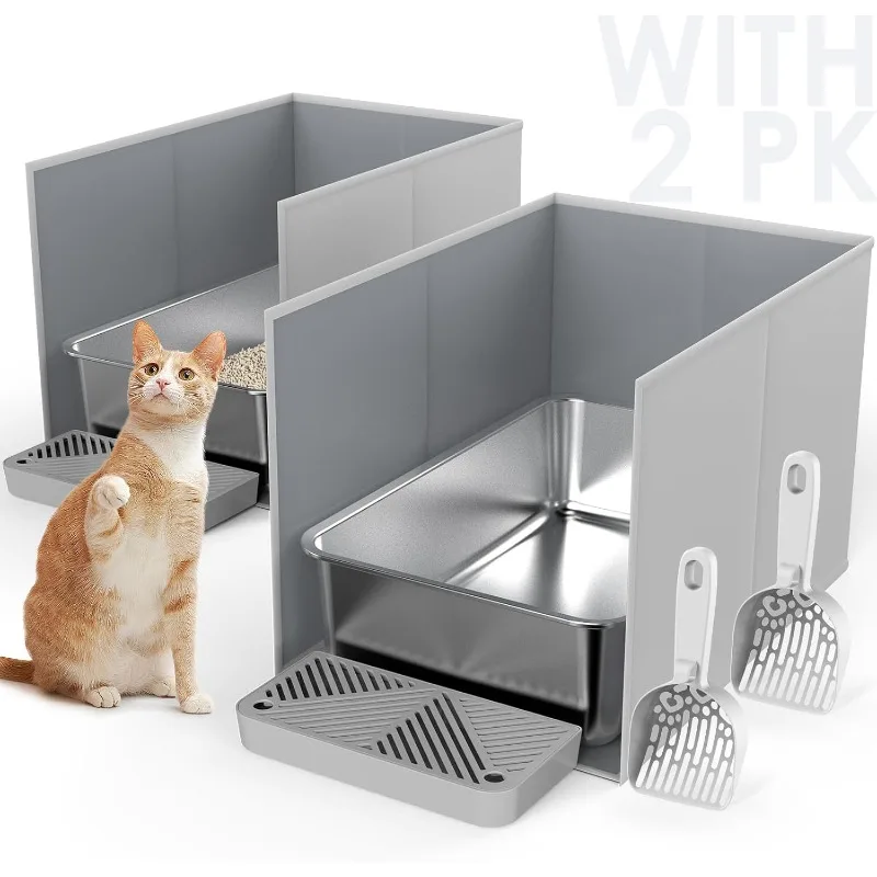 2 Set 23.6" x 15.7" x 6" Stainless Steel Litter Box with Cat Litter Box Enclosure Splash Guard, Metal Litter Box with All-in
2 Set 23.6" x 15.7" x 6" Stainless Steel Litter Box with Cat Litter Box Enclosure Splash Guard, Metal Litter Box with All-in