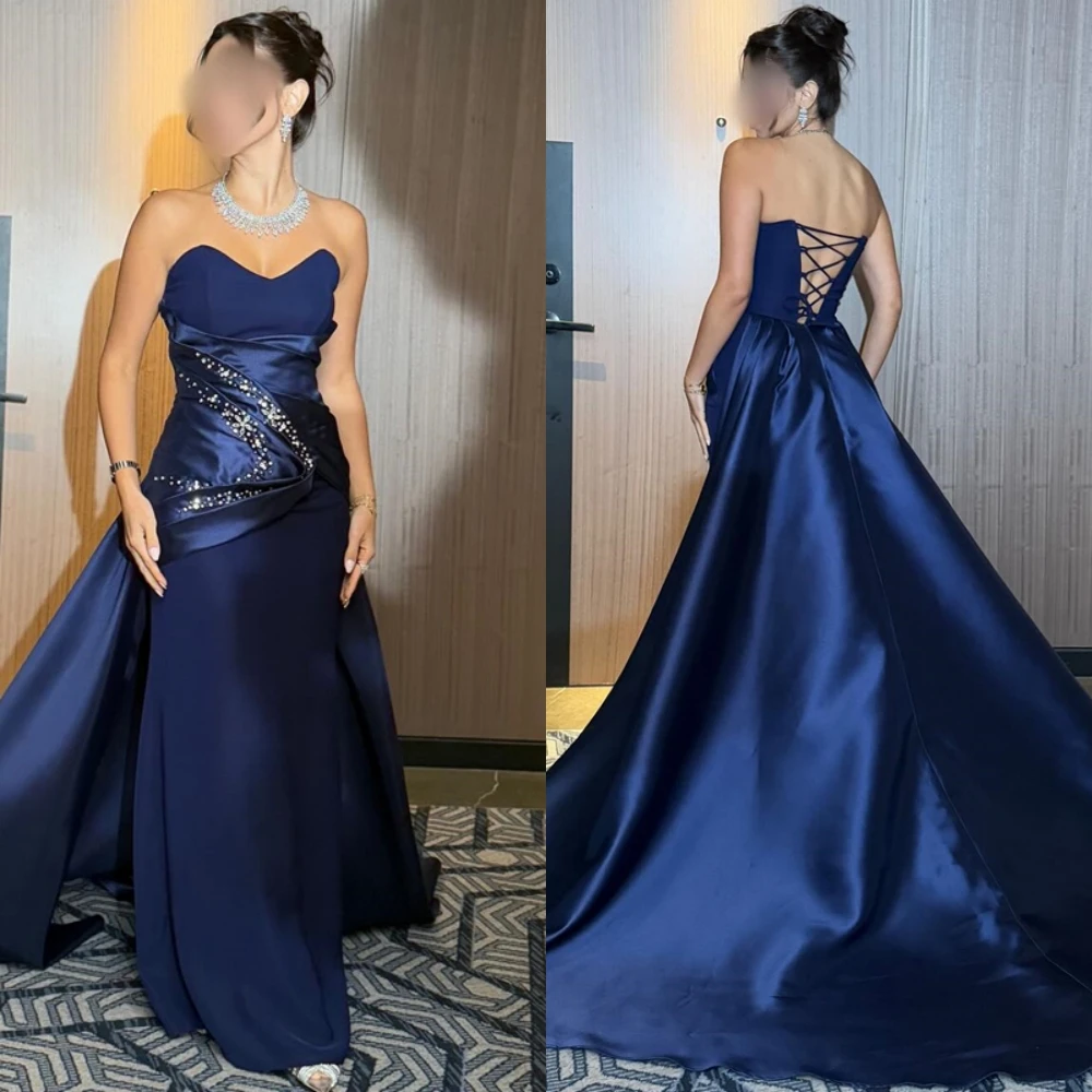 Customized Simple Blue Jersey Evening Dress Formal Strapless Sleeveless Celebrity Gowns Classic Lace Up Back Crystal Prom Dress
Customized Simple Blue Jersey Evening Dress Formal Strapless Sleeveless Celebrity Gowns Classic Lace Up Back Crystal Prom Dress