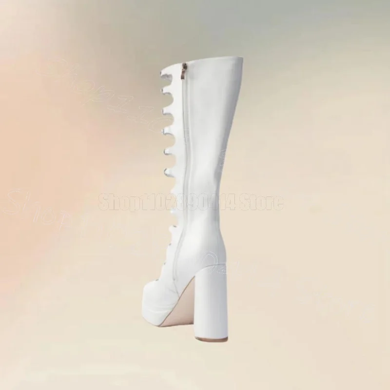 White Hollow Design Buckle Platform Boots Side Zipper Women Shoes Chunky High Heels Round Toe New Party 2026 Zapatos Para Mujere
White Hollow Design Buckle Platform Boots Side Zipper Women Shoes Chunky High Heels Round Toe New Party 2026 Zapatos Para Mujere