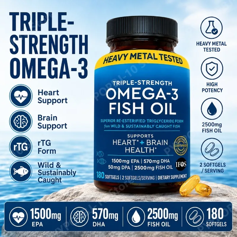 Omega 3 Fish Oil 2500 Mg High Potency EPA 1500 Mg DHA 570 Mg Supports Heart Brain Wellness 180 Softgels
Omega 3 Fish Oil 2500 Mg High Potency EPA 1500 Mg DHA 570 Mg Supports Heart Brain Wellness 180 Softgels