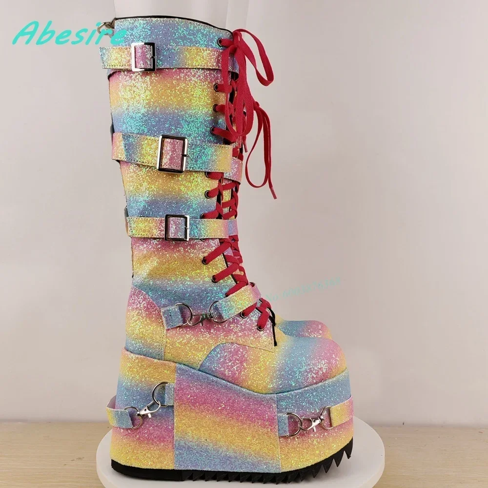Lolita Y2K Sweet Cute Shoes Newplatform Cross-Tied Wedges Shoes for Women Colorful Bling Glitter Multi-Buckles Knee High Boots
Lolita Y2K Sweet Cute Shoes Newplatform Cross-Tied Wedges Shoes for Women Colorful Bling Glitter Multi-Buckles Knee High Boots