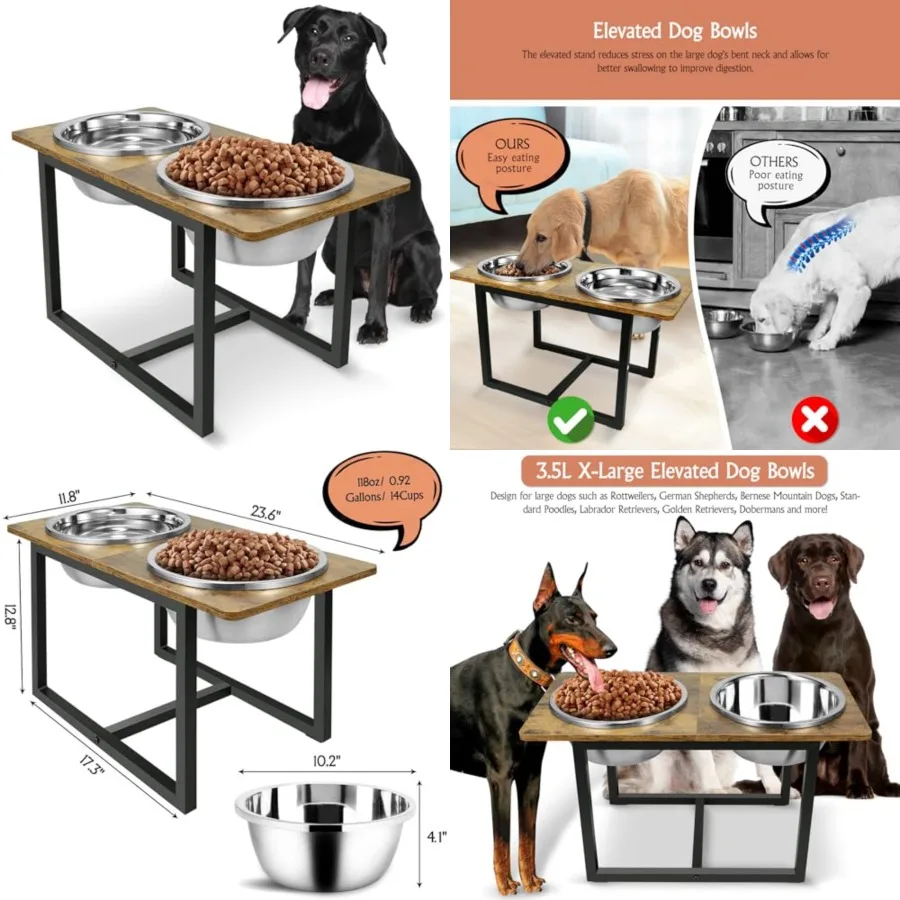 Elevated Dog Bowls for Large Dogs, Raised Dog Bowl Stand with Two X-Large Stainless Steel Bowls for Dogs, 3.5L Capacity
Elevated Dog Bowls for Large Dogs, Raised Dog Bowl Stand with Two X-Large Stainless Steel Bowls for Dogs, 3.5L Capacity