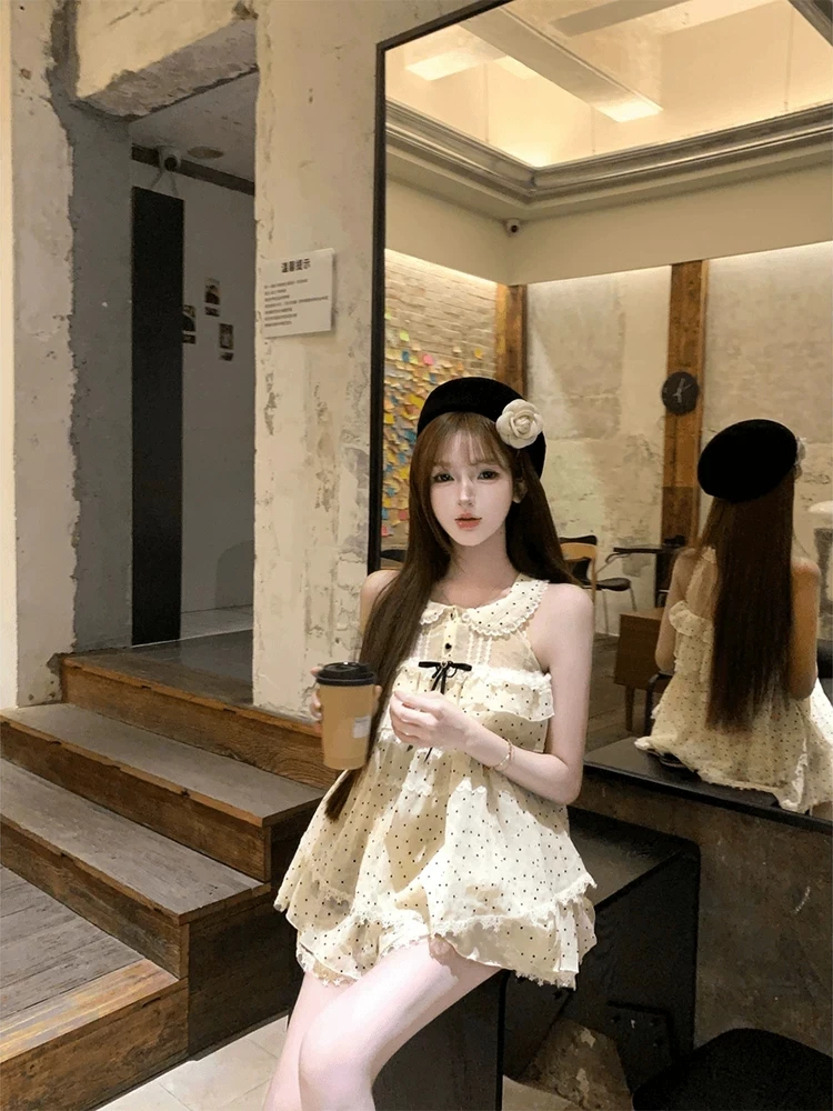 Sweet Pure Desire Doll Collar Polka Dot Dress Women's plus Size Summer Lace Hem Knot Short Skirt Casual A-Line Dress
Sweet Pure Desire Doll Collar Polka Dot Dress Women's plus Size Summer Lace Hem Knot Short Skirt Casual A-Line Dress