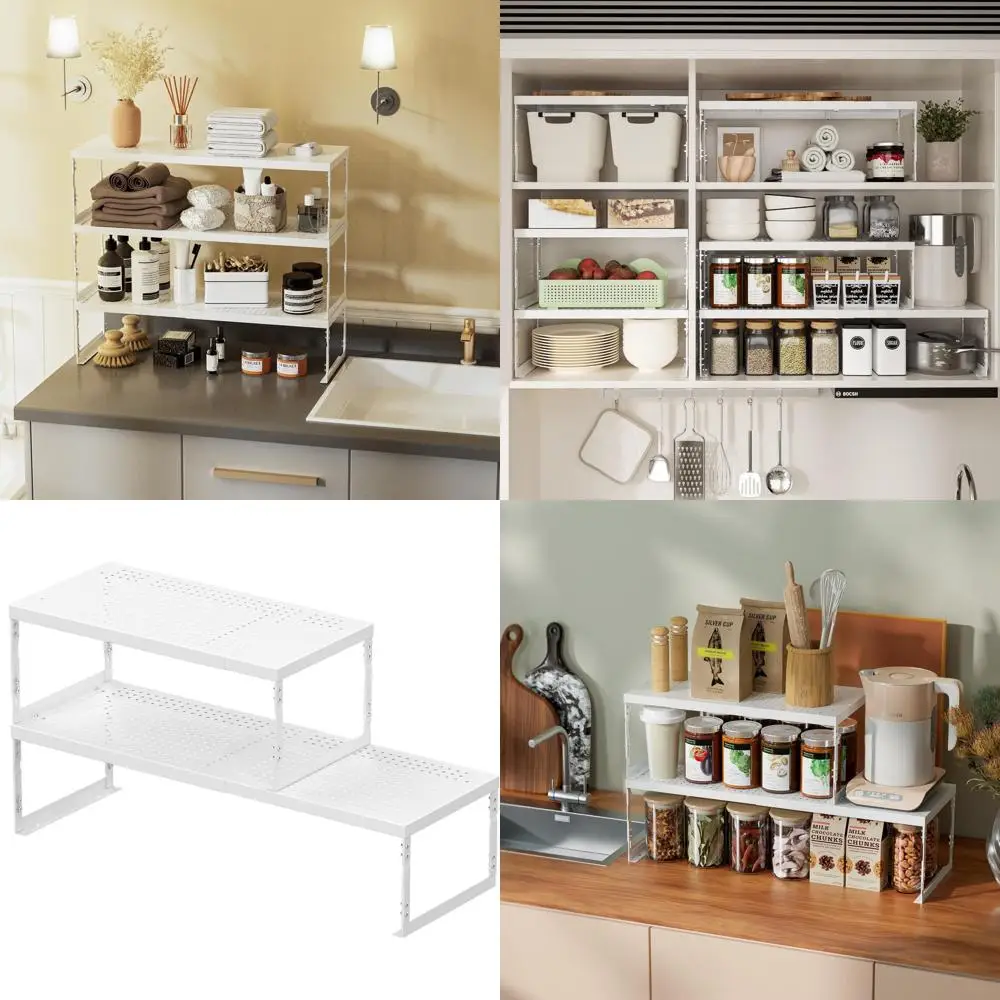 Expandable Metal Storage Rack - Stackable Wire Shelving for Kitchen, Pantry, Bathroom, and Office - Large, White
Expandable Metal Storage Rack - Stackable Wire Shelving for Kitchen, Pantry, Bathroom, and Office - Large, White