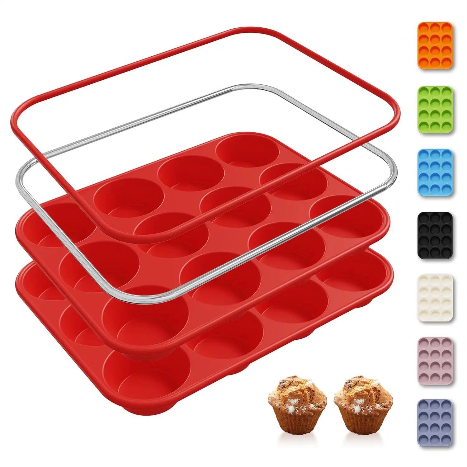 2 Pack 12 Cups Silicone Muffin Pan with Metal Reinforced Frame Regular Size Silicone Molds Cupcake Cake Baking Pans Cookie Baking Chocoflan Cupcake Mold Nonstick Muffin Tin Home Baking Supplies
2 Pack 12 Cups Silicone Muffin Pan with Metal Reinforced Frame Regular Size Silicone Molds Cupcake Cake Baking Pans Cookie Baking Chocoflan Cupcake Mold Nonstick Muffin Tin Home Baking Supplies