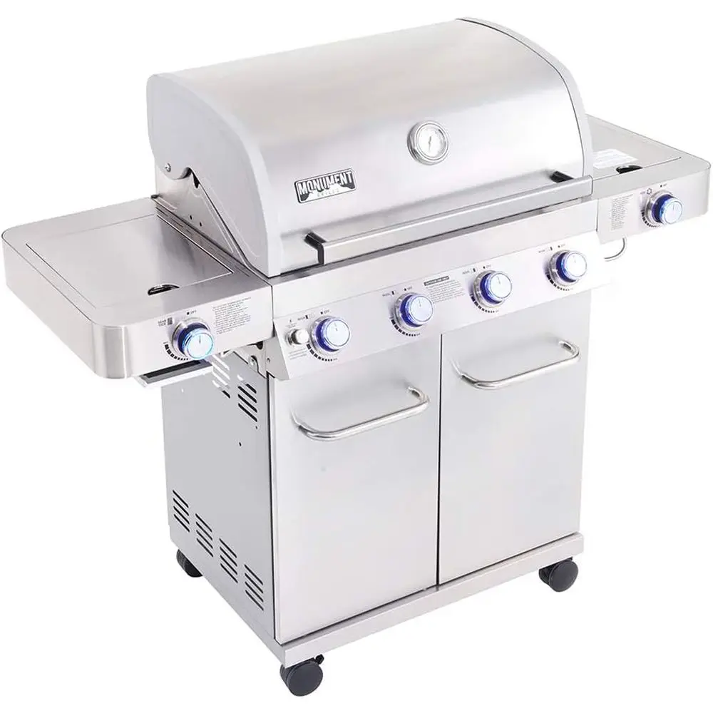 4+2 Burner Stainless Steel Cabinet Grill with Side Burners, Thermometer, and Knob Controls
4+2 Burner Stainless Steel Cabinet Grill with Side Burners, Thermometer, and Knob Controls