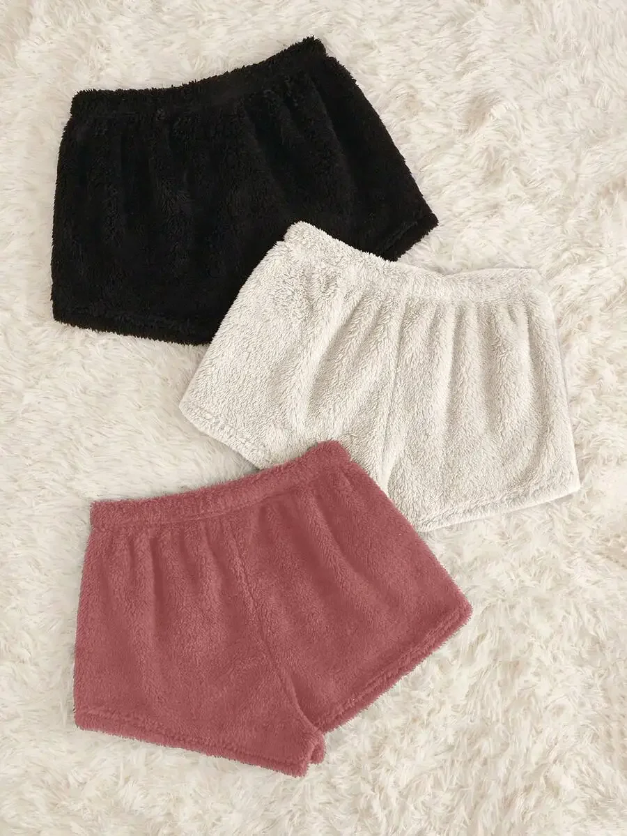 3pcs Soft Fleece Lounge Shorts With Embroidered Details, Warm Winter Sleepwear Set, Fluffy Comfortable Homewear
3pcs Soft Fleece Lounge Shorts With Embroidered Details, Warm Winter Sleepwear Set, Fluffy Comfortable Homewear