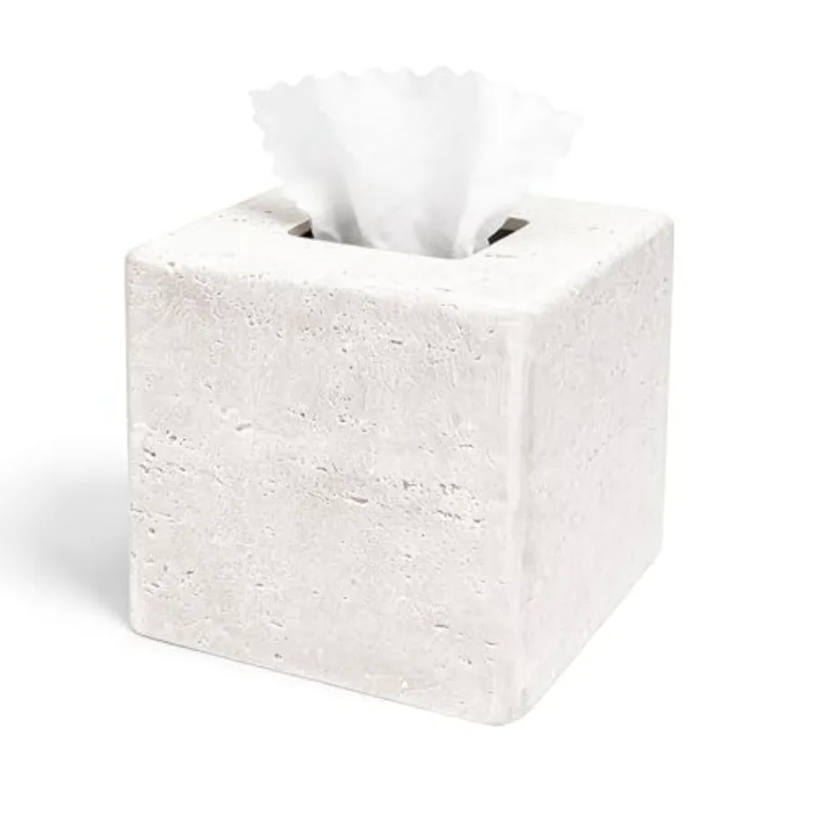 Decorative Square Tissue Box Cover White Resin Tissue Holder for Bathroom, Bedroom, Countertop, Modern Stone-Look Tissue Box
Decorative Square Tissue Box Cover White Resin Tissue Holder for Bathroom, Bedroom, Countertop, Modern Stone-Look Tissue Box