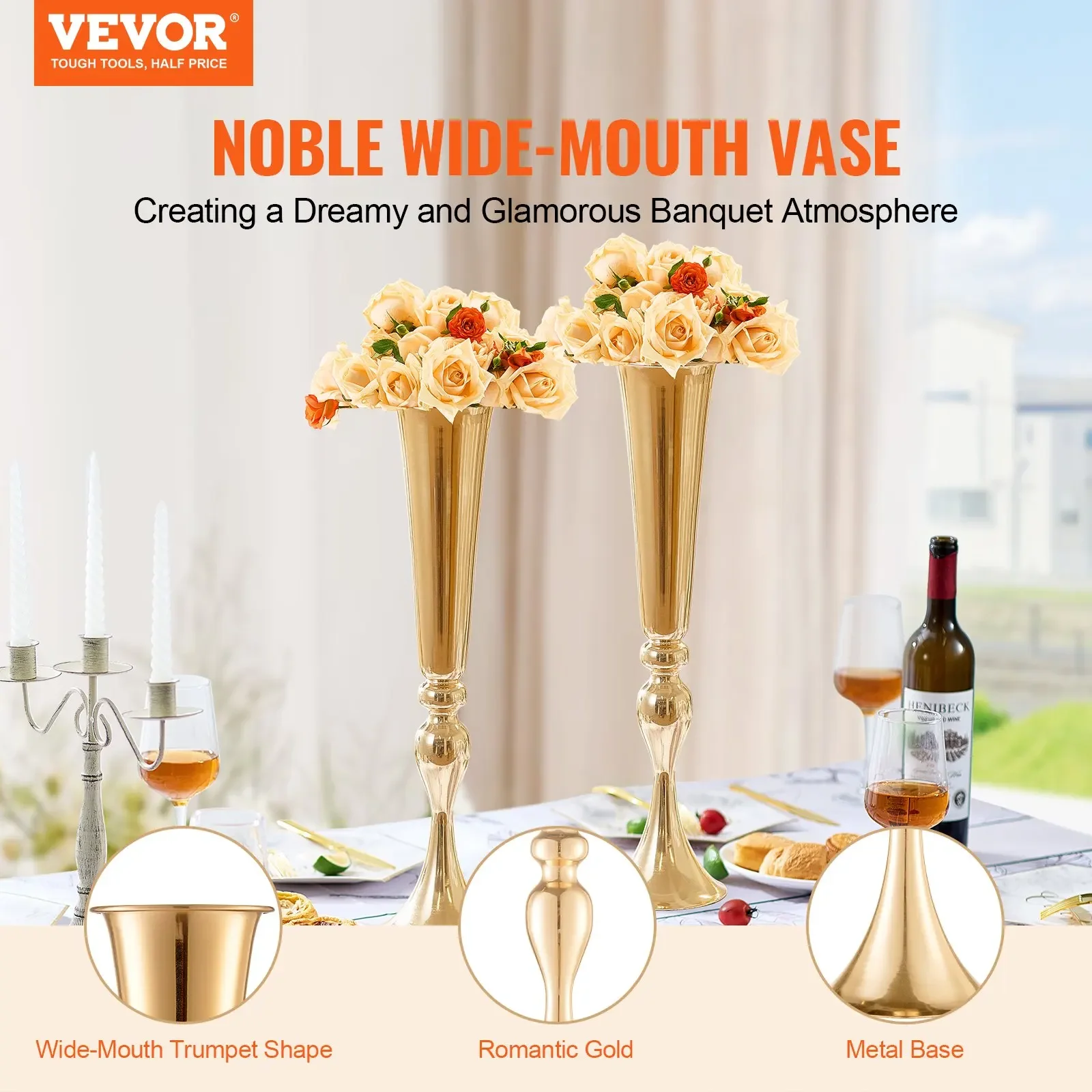 Свадебная ваза VEVOR, набор из 2 металлических золотых ваз высотой 55 см/22,05 дюйма, металлическая золотая ваза для цветов для свадьбы/управления/вечеринки
Свадебная ваза VEVOR, набор из 2 металлических золотых ваз высотой 55 см/22,05 дюйма, металлическая золотая ваза для цветов для свадьбы/управления/вечеринки