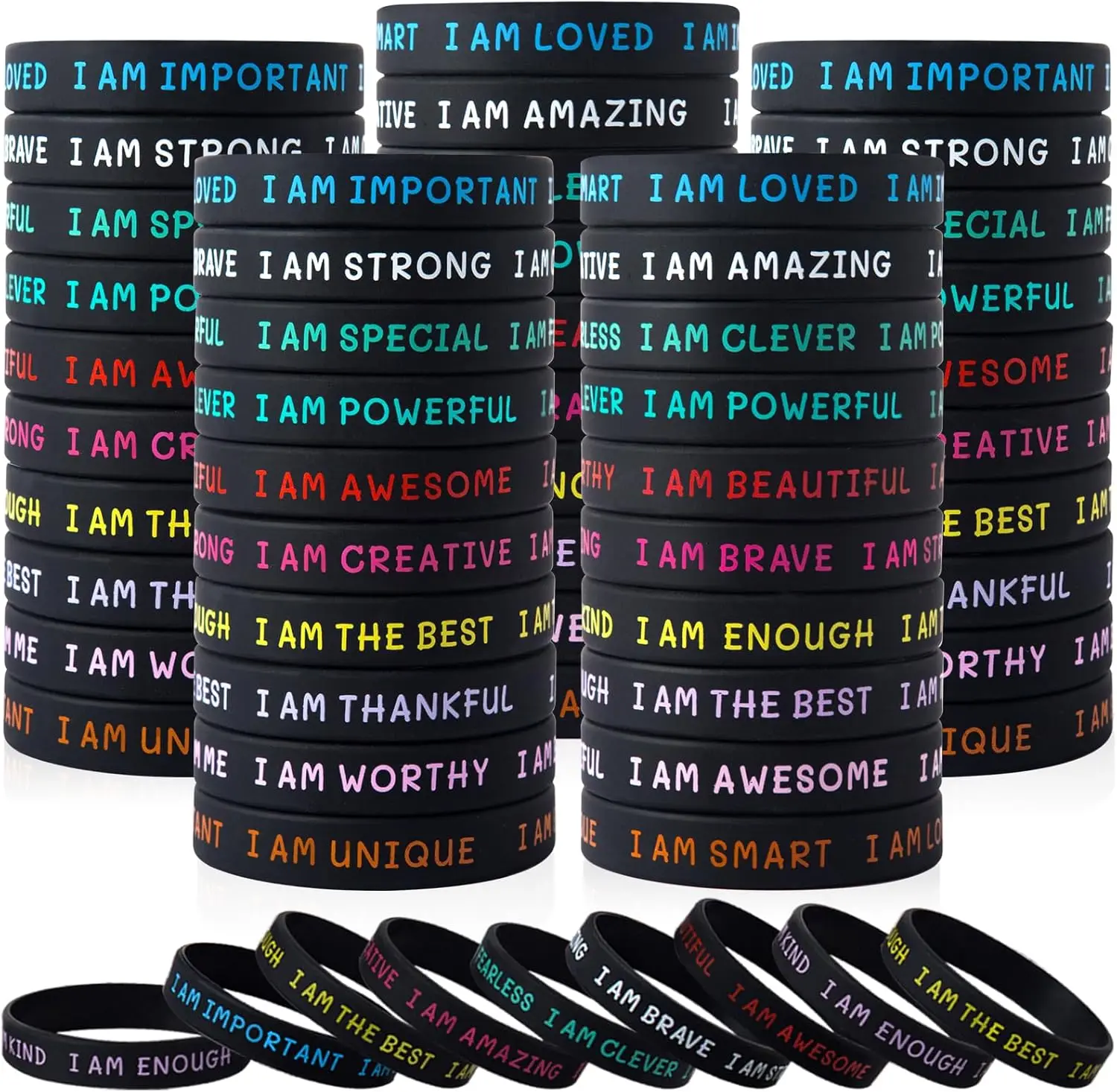 100Pcs Motivational Silicone Wristbands for Kids Students Back to School Gifts (Black)
100Pcs Motivational Silicone Wristbands for Kids Students Back to School Gifts (Black)