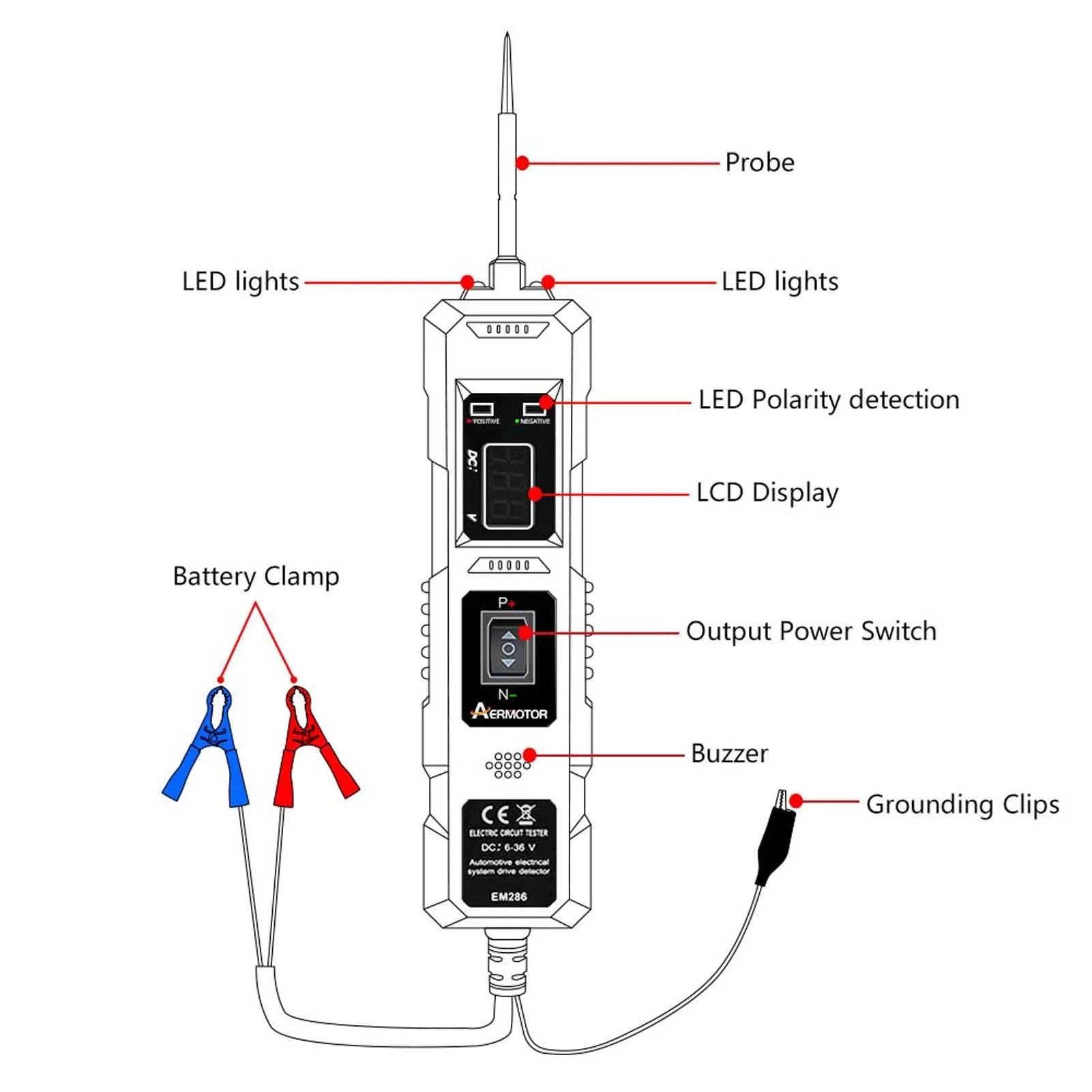 Тестер автомобильных цепей, пробник электрических цепей 6-36В, детектор автомобильных цепей, цифровой инструмент для электрических систем, светодиодные индикаторы
Тестер автомобильных цепей, пробник электрических цепей 6-36В, детектор автомобильных цепей, цифровой инструмент для электрических систем, светодиодные индикаторы