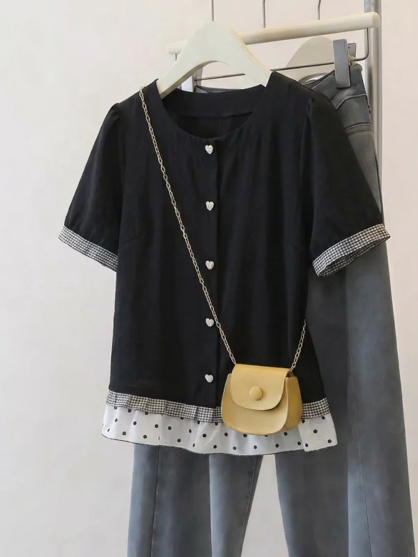 Summer New Style Small Fragrance Wind Short Sleeve Shirt Women plus Size Micro Fat MM Anti Aging Small Shirt Fake Two Piece Top
Summer New Style Small Fragrance Wind Short Sleeve Shirt Women plus Size Micro Fat MM Anti Aging Small Shirt Fake Two Piece Top