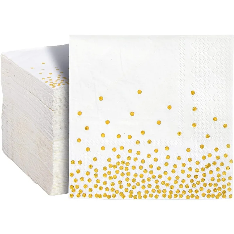 100 Pack Disposable White and Gold Paper Cocktail Napkins for Wedding Reception, Polka Dot Party Supplies (5 x 5 In)
100 Pack Disposable White and Gold Paper Cocktail Napkins for Wedding Reception, Polka Dot Party Supplies (5 x 5 In)