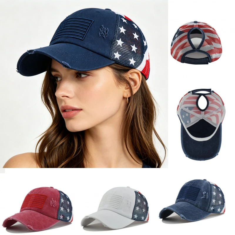 Unisex Washed Cotton Baseball Cap with Ponytail Hole Distressed Star American Flag Patch Curved Brim Trucker Hat for Women Men
Unisex Washed Cotton Baseball Cap with Ponytail Hole Distressed Star American Flag Patch Curved Brim Trucker Hat for Women Men