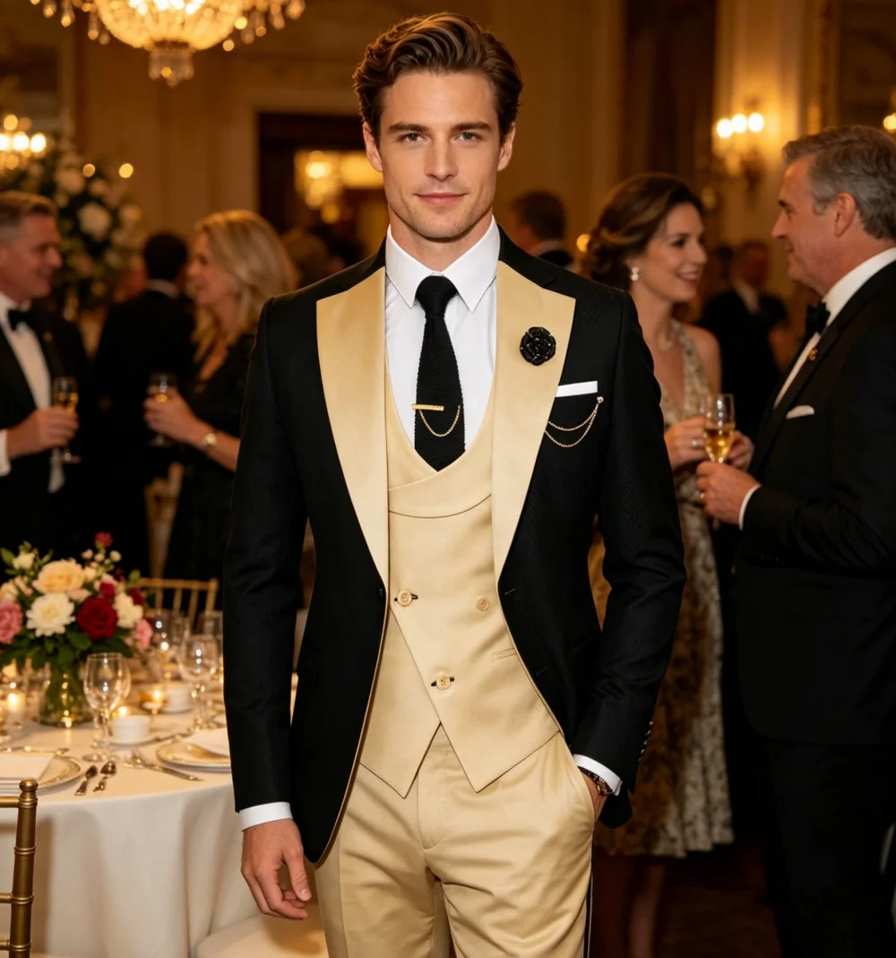 Men's 3 Piece Suit Peak Lapel Black Jacket Single Business Breasted Vest Pants Wedding Tuxedo for Groomsmen Wedding
Men's 3 Piece Suit Peak Lapel Black Jacket Single Business Breasted Vest Pants Wedding Tuxedo for Groomsmen Wedding