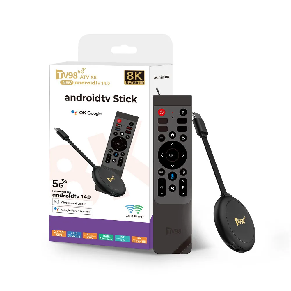 TV Stick Android 14.0 HDR 8K 4K 1080P Allwinner H313 quad-core TV98 WiFi 5G 4G 8GB 128GB Smart streaming Media Player iptv
TV Stick Android 14.0 HDR 8K 4K 1080P Allwinner H313 quad-core TV98 WiFi 5G 4G 8GB 128GB Smart streaming Media Player iptv