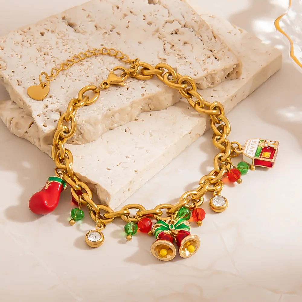Christmas Colorful Beads Stainless Steel Chains Bracelets for Women Snowman Star Christmas Tree Bell Pendant Charm Jewelry
Christmas Colorful Beads Stainless Steel Chains Bracelets for Women Snowman Star Christmas Tree Bell Pendant Charm Jewelry