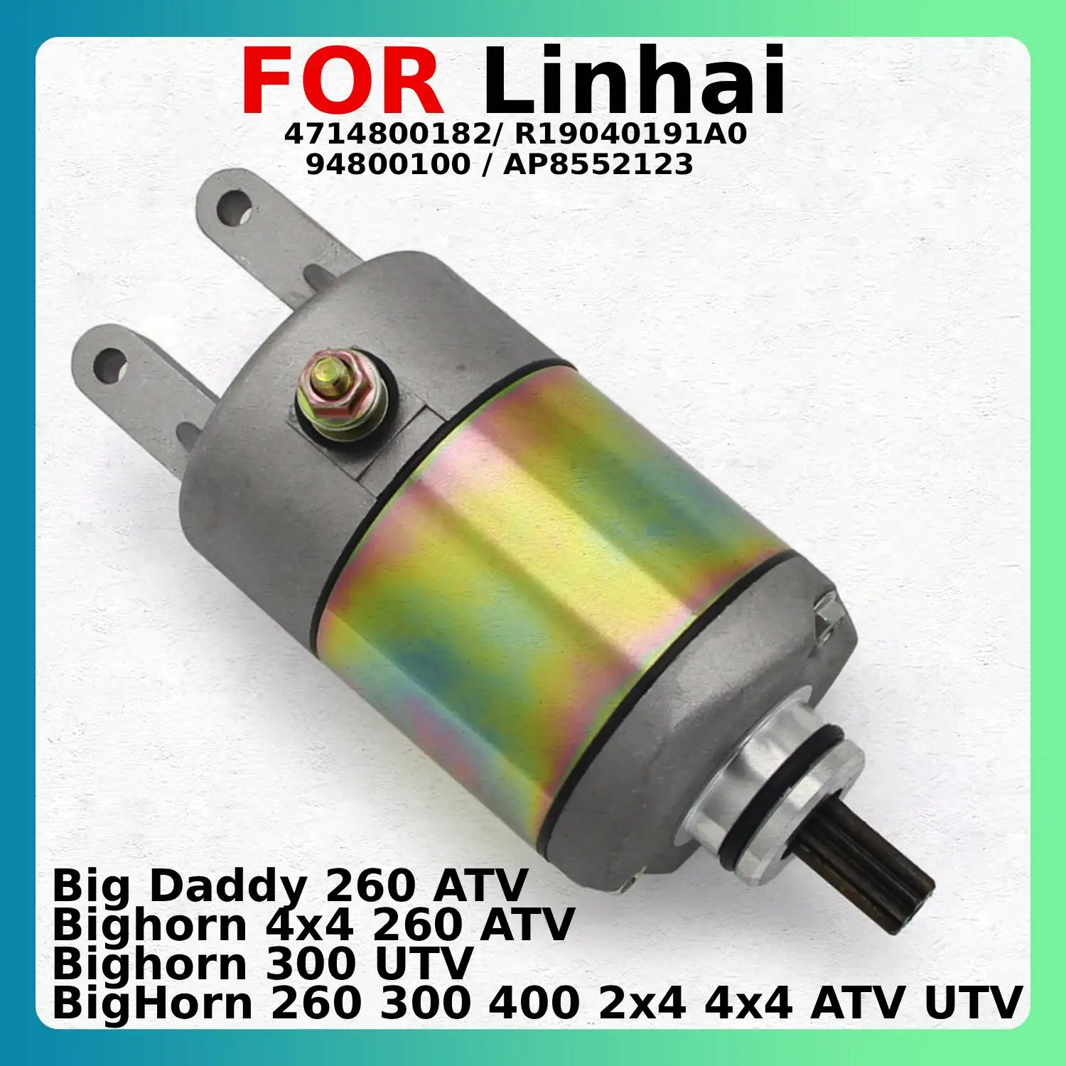 Электрический стартер для мотоцикла Linhai BigHorn 260 300 400 2x4 4x4 ATV UTV 4714800182 R19040191A0 94800100 AP8552123, запчасти
Электрический стартер для мотоцикла Linhai BigHorn 260 300 400 2x4 4x4 ATV UTV 4714800182 R19040191A0 94800100 AP8552123, запчасти