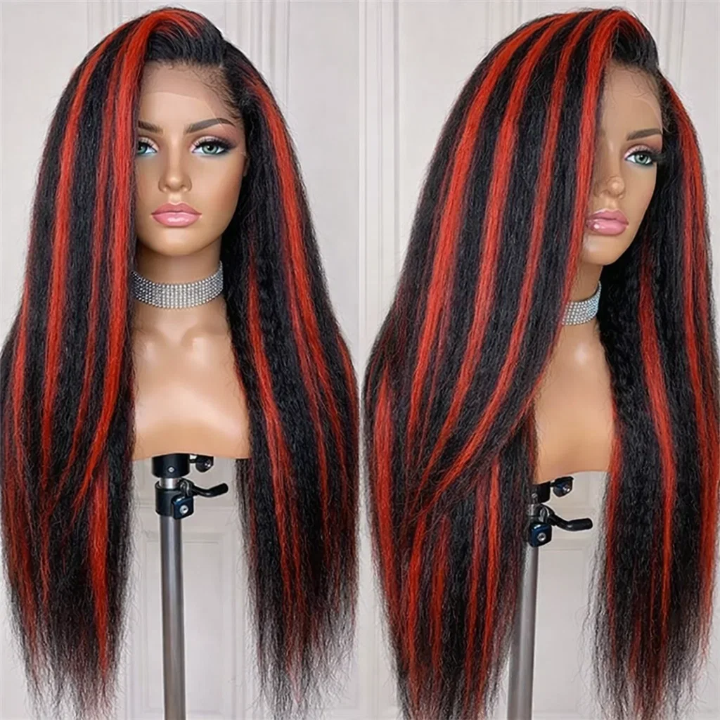 13x4 Kinky Straight 1B/99J Black With Red Color Highlight Lace Frontal Brazilian Human Hair Wigs Pre Cut 5x5 Lace Glueless Wig
13x4 Kinky Straight 1B/99J Black With Red Color Highlight Lace Frontal Brazilian Human Hair Wigs Pre Cut 5x5 Lace Glueless Wig