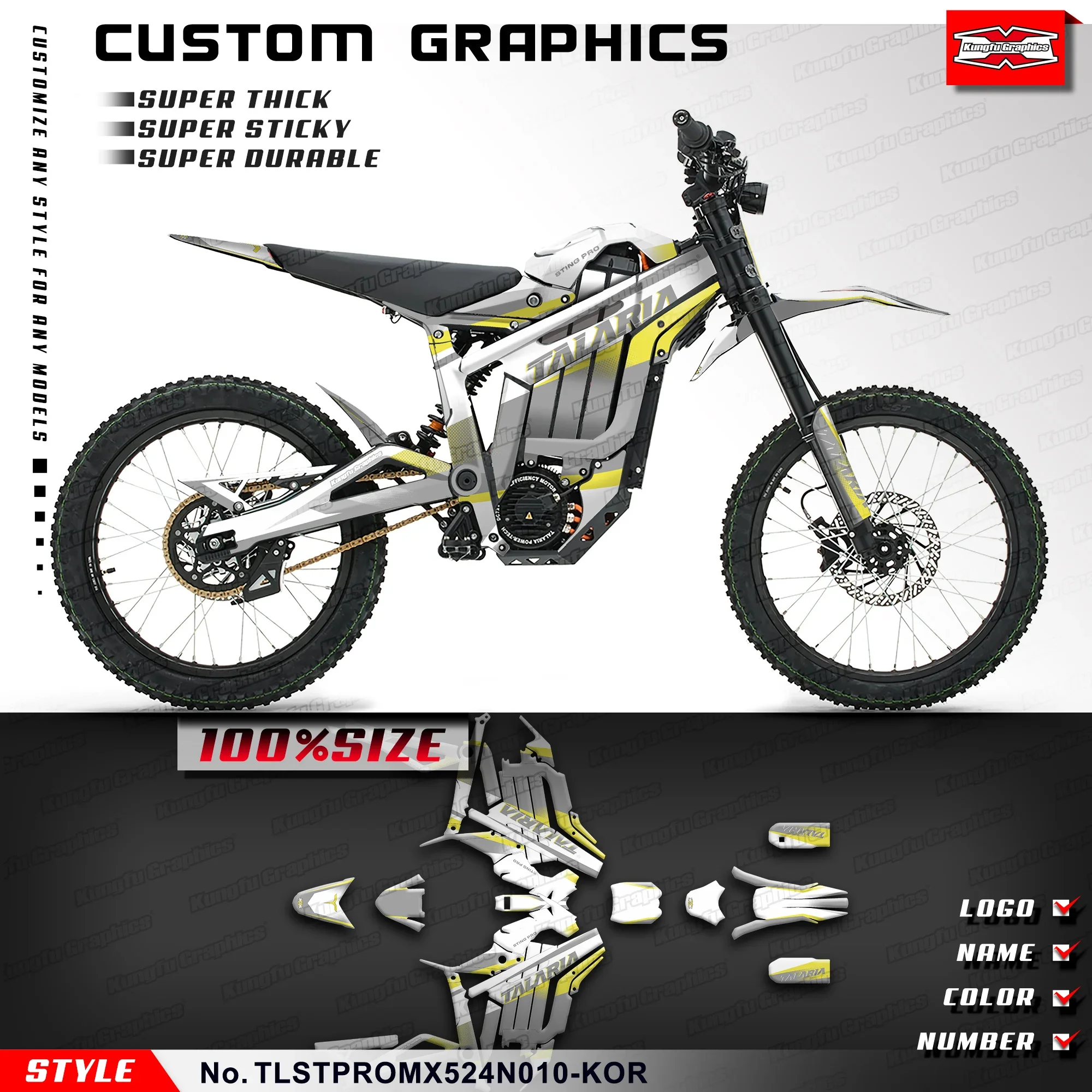 KUNGFU GRAPHICS Custom Stickers Complete Wrapping for TALARIA STING MX5 PRO Electric Dirt Bike, TLSTPROMX524N010-KOR
KUNGFU GRAPHICS Custom Stickers Complete Wrapping for TALARIA STING MX5 PRO Electric Dirt Bike, TLSTPROMX524N010-KOR