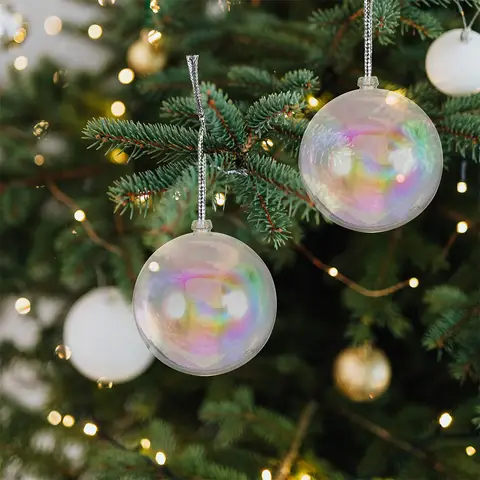 10Pcs Clear Iridescent Christmas Tree Wish Balls Fillable Plastic Ornaments DIY Hanging Baubles Holiday Decoration Party Wedding