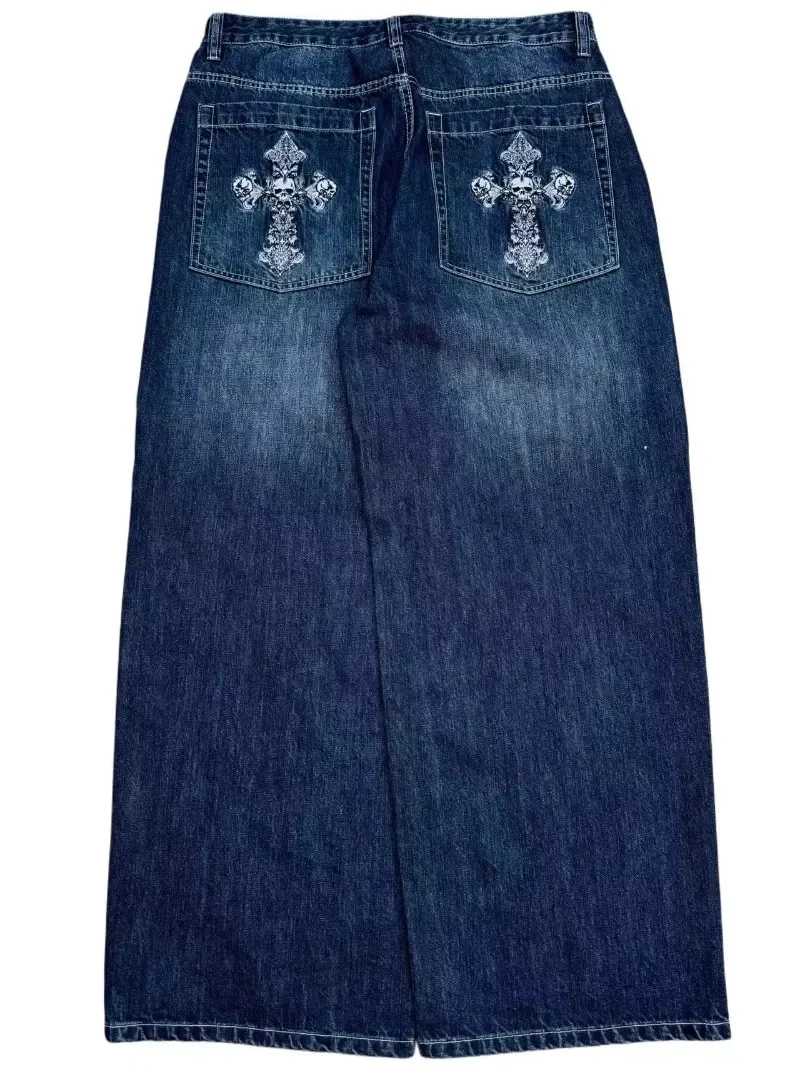 Hip Hop Retro Blue Water wash make old Jeans Women Y2k street fashion pocket Cross embroidered wide Leg pants Punk trend pants
Hip Hop Retro Blue Water wash make old Jeans Women Y2k street fashion pocket Cross embroidered wide Leg pants Punk trend pants