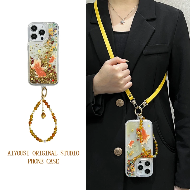 Браслет Guofeng Quicksand Coin Carp для Apple 15pro, чехол для телефона iPhone 14, ниша 16promax, новинка 13por, защищенный от порезов 12promax Crossbody 
Браслет Guofeng Quicksand Coin Carp для Apple 15pro, чехол для телефона iPhone 14, ниша 16promax, новинка 13por, защищенный от порезов 12promax Crossbody