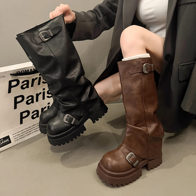 Зимние женские сапоги до колена в стиле панк, модные длинные ботильоны на платформе с пряжкой на ремне, Zapatos De Mujer
Зимние женские сапоги до колена в стиле панк, модные длинные ботильоны на платформе с пряжкой на ремне, Zapatos De Mujer