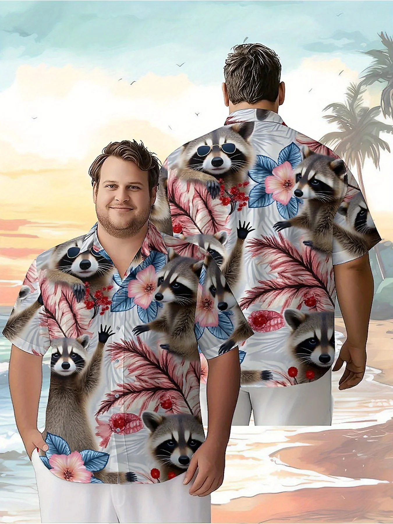 Men's Plus Size Hawaiian Shirts Raccoon and Flowers Pattern, Summer Casual Tops, Suitable for Outdoor and Party, Streetwear
Men's Plus Size Hawaiian Shirts Raccoon and Flowers Pattern, Summer Casual Tops, Suitable for Outdoor and Party, Streetwear
