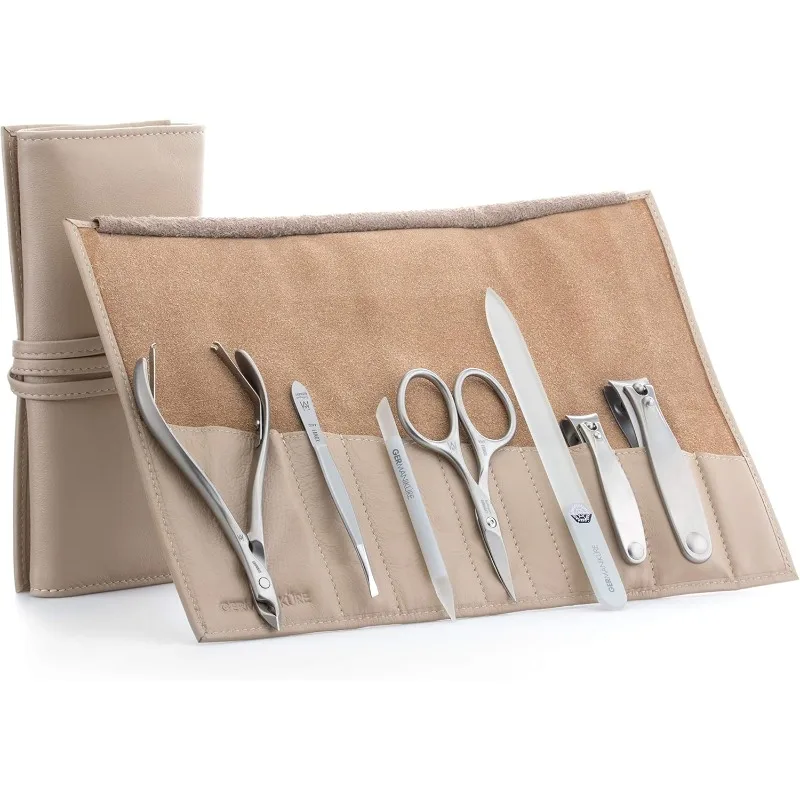 GERMANIKURE 7pc Manicure Set in Beige Leather Case - FINOX Stainless Steel Tools Made in Germany, Glass Nail Care Supplies
GERMANIKURE 7pc Manicure Set in Beige Leather Case - FINOX Stainless Steel Tools Made in Germany, Glass Nail Care Supplies