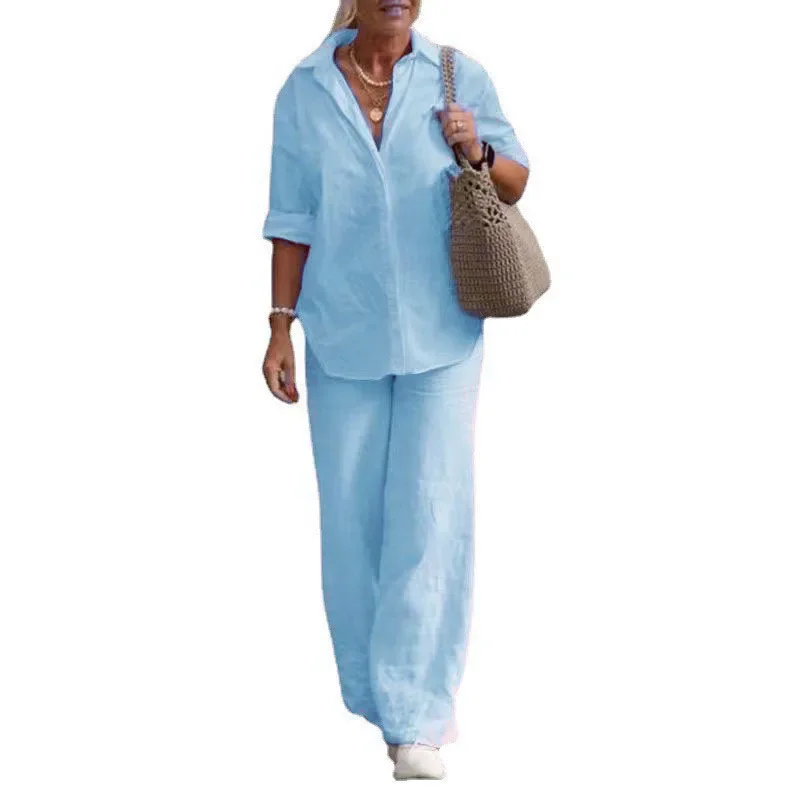 Women 2pcs Clothes Set Solid Color Half Sleeve Shirt Top & High Waist Full Length Pants Trousers Clothing Suit
Women 2pcs Clothes Set Solid Color Half Sleeve Shirt Top & High Waist Full Length Pants Trousers Clothing Suit