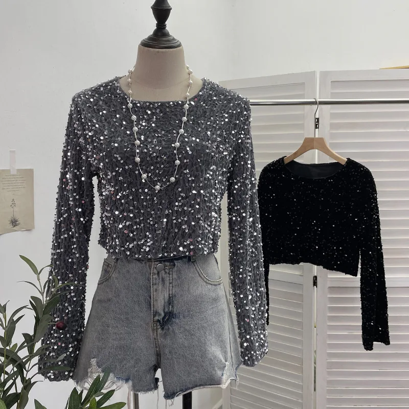 Sexy Sequined Top Women Autumn and Winter Spice Girls Long-sleeved T-shirt 
Sexy Sequined Top Women Autumn and Winter Spice Girls Long-sleeved T-shirt
