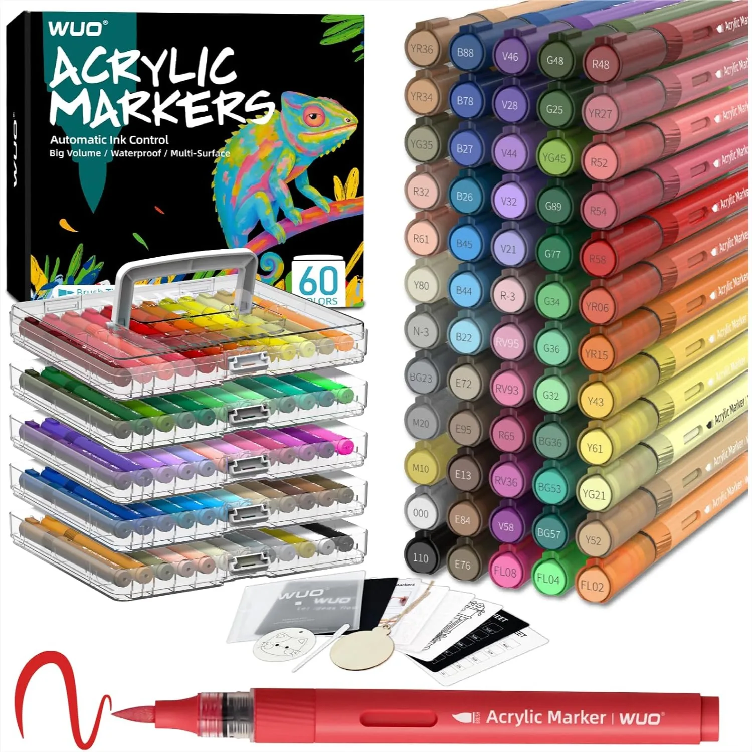 60 Colors Acrylic Paint Markers With Automatic Ink Control Brush Tip Pens For Rock Canvas Wood Glass Ceramic And DIY Art Supplies
60 Colors Acrylic Paint Markers With Automatic Ink Control Brush Tip Pens For Rock Canvas Wood Glass Ceramic And DIY Art Supplies