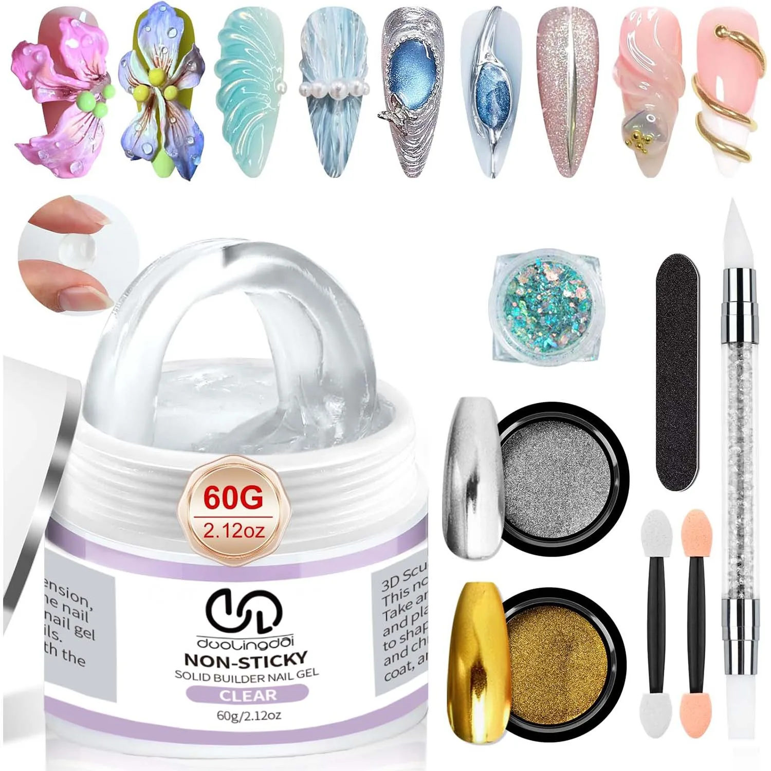 DOULINGDAI Solid Builder Nail Gel - 60g Large Capacity 3D Nail Gels Sculpting Gel for Art Non-Sticky Hand Carving Glue Extension with Sequins Chrome Powder DIY Salon Home
DOULINGDAI Solid Builder Nail Gel - 60g Large Capacity 3D Nail Gels Sculpting Gel for Art Non-Sticky Hand Carving Glue Extension with Sequins Chrome Powder DIY Salon Home
