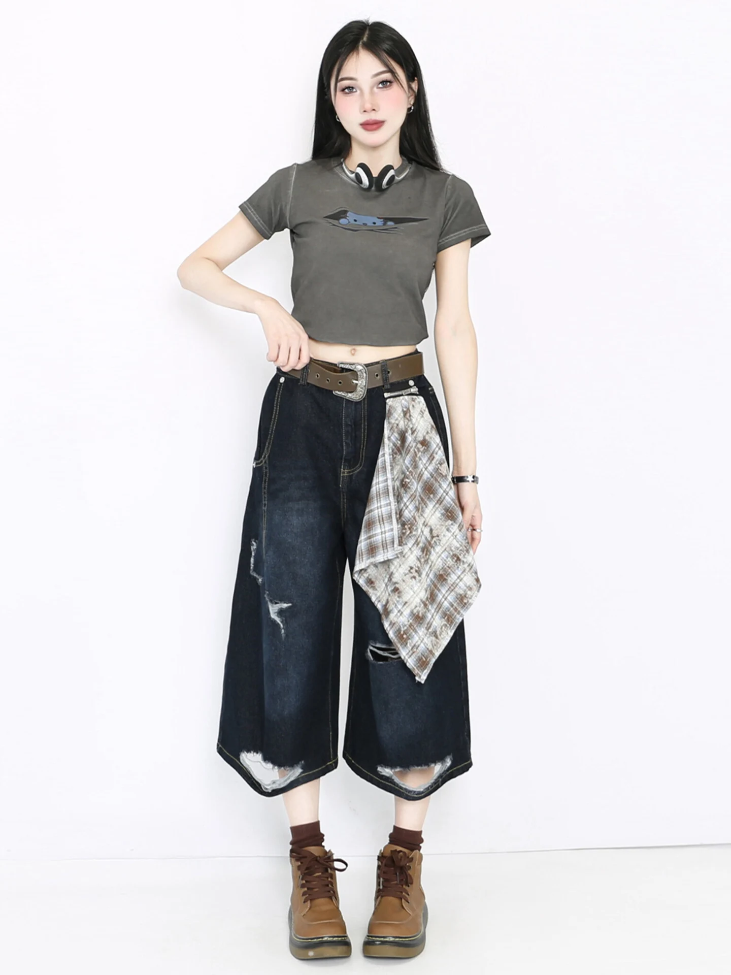 American Sle Detachable Scarf Design Summer New Hole Denim orts Women Wide Leg Seven Pants Casual High Waist Jeans
American Sle Detachable Scarf Design Summer New Hole Denim orts Women Wide Leg Seven Pants Casual High Waist Jeans