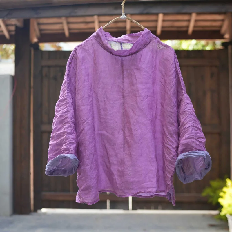 2026 New Double-sided Wearable Two-color Ramie Blouse Women Summer Vintage Mock Neck Long Sleeve Shirts Loose Casual Linen Tops
2026 New Double-sided Wearable Two-color Ramie Blouse Women Summer Vintage Mock Neck Long Sleeve Shirts Loose Casual Linen Tops