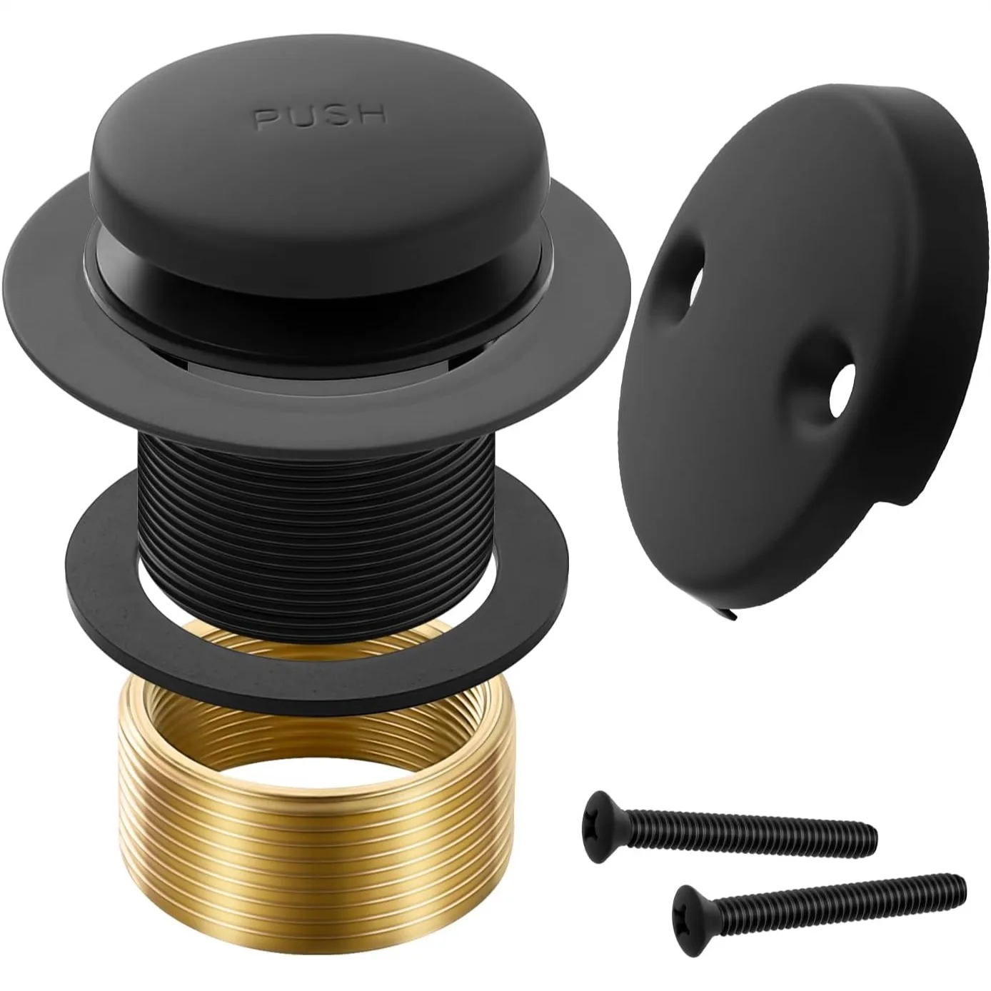 Matte Black Bathtub Drain Tip-Toe Tub Trim Set with Two-Hole Overflow Faceplate, Universal Fine & Coarse Thread
Matte Black Bathtub Drain Tip-Toe Tub Trim Set with Two-Hole Overflow Faceplate, Universal Fine & Coarse Thread