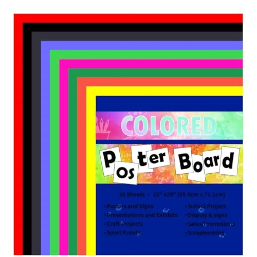 Neon Poster Board 30 Sheets-22x28-Inch Double-Sided Color Cardstock Paper, Ideal for Signs, Crafts, Projects-10 Assorted Colors
Neon Poster Board 30 Sheets-22x28-Inch Double-Sided Color Cardstock Paper, Ideal for Signs, Crafts, Projects-10 Assorted Colors