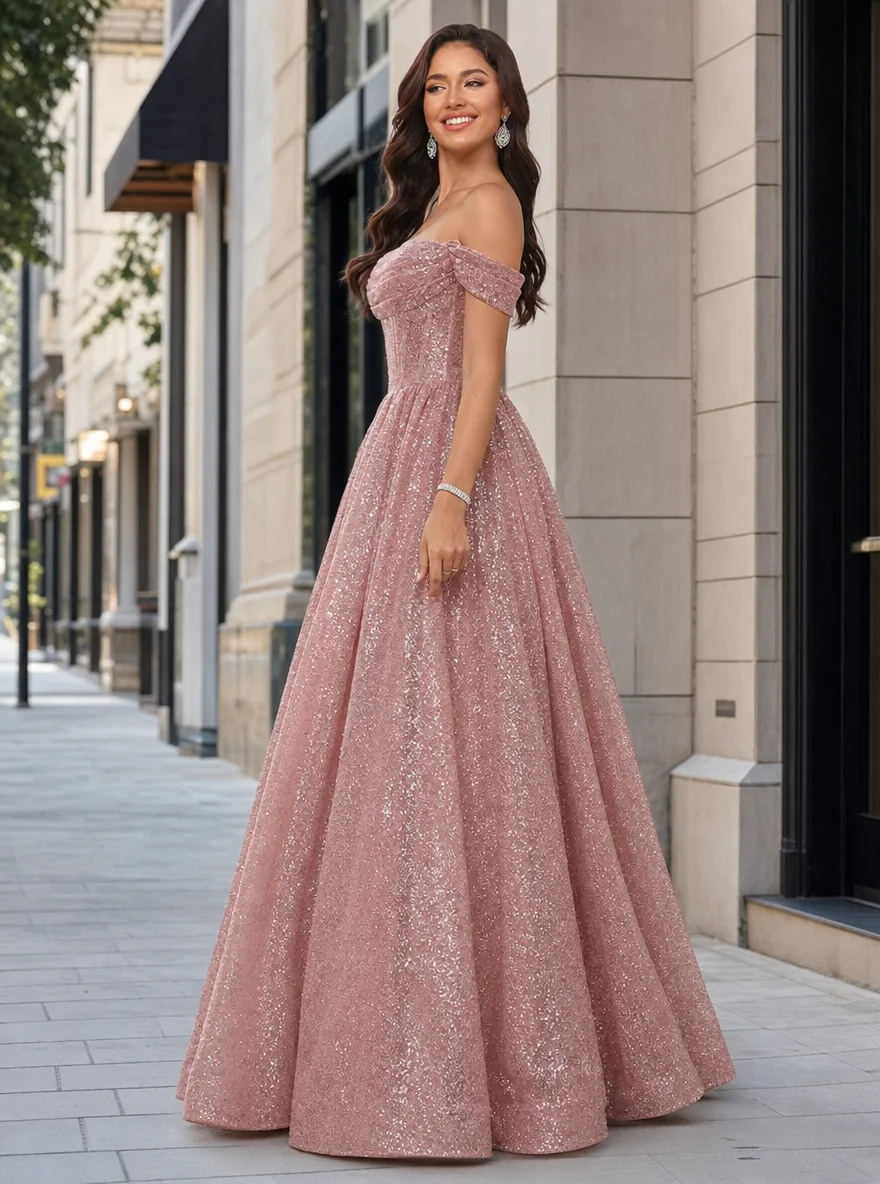 Fashion Sparkle Formal Cocktail Dresses A-Line Silhouette Princess BasqueWaist Floor Length Off The Shoulder With Glitter
Fashion Sparkle Formal Cocktail Dresses A-Line Silhouette Princess BasqueWaist Floor Length Off The Shoulder With Glitter