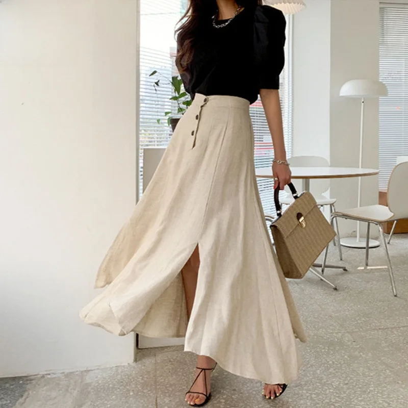 Корейская асимметричная юбка из хлопка и льна для женщин, винтажная, весенне-осенняя, с высокой талией, приталенная, А-силуэт, универсальная, с разрезом, длинная юбка
Корейская асимметричная юбка из хлопка и льна для женщин, винтажная, весенне-осенняя, с высокой талией, приталенная, А-силуэт, универсальная, с разрезом, длинная юбка