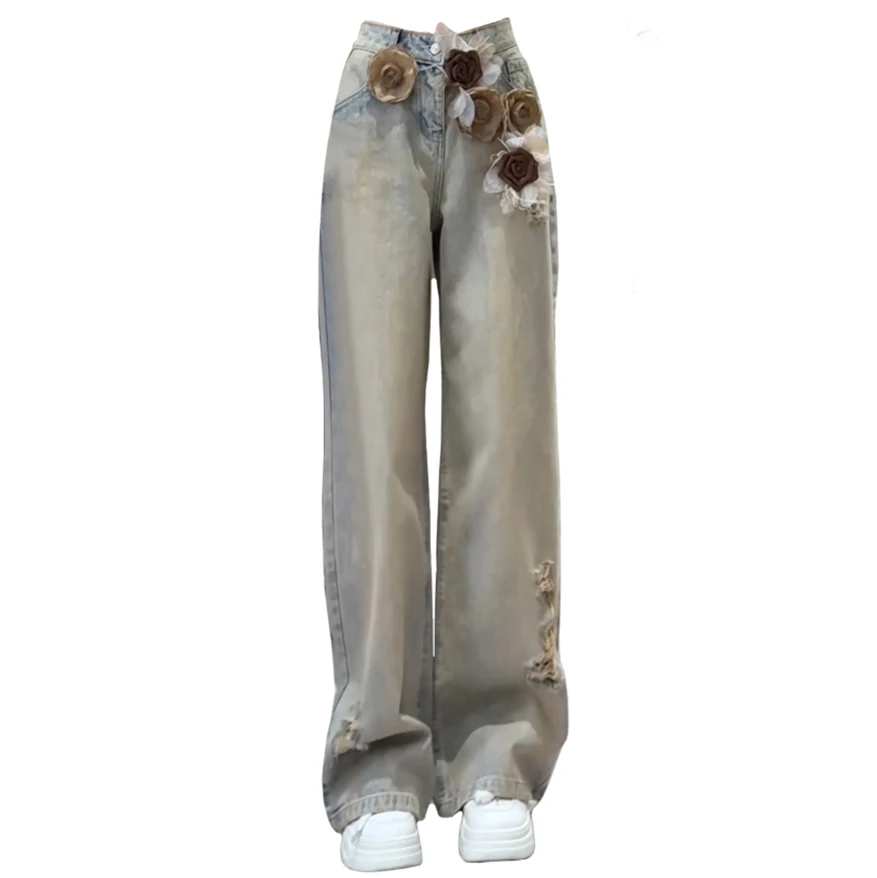 Women's Three-Dimensional Flower Ripped Jeans New American Retro 2000s Aesthetic Jeans High Waisted Straight Leg Wide-Leg Jeans
Women's Three-Dimensional Flower Ripped Jeans New American Retro 2000s Aesthetic Jeans High Waisted Straight Leg Wide-Leg Jeans
