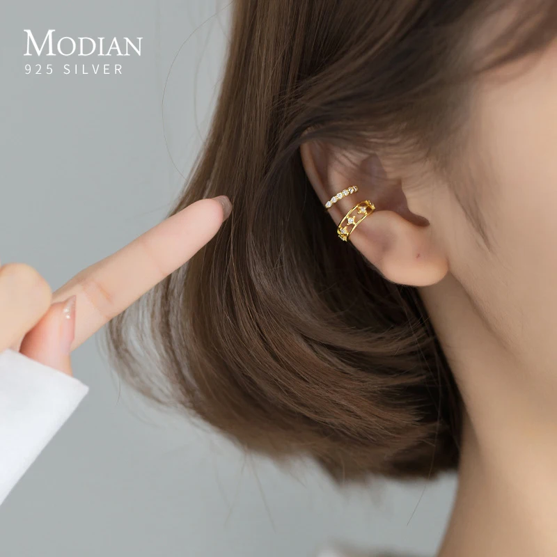 MODIAN Exquisite Gold Color Asymmetrical Cuff Earrings 925 Sterling Silver Shinning Star CZ Clips Earrings For Women Jewelry
MODIAN Exquisite Gold Color Asymmetrical Cuff Earrings 925 Sterling Silver Shinning Star CZ Clips Earrings For Women Jewelry