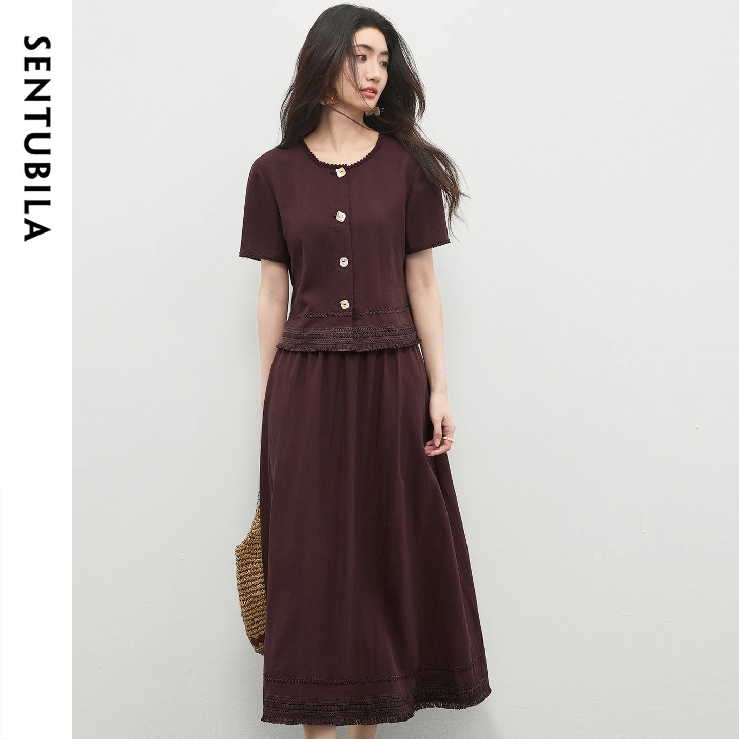 SENTUBILA Women's Bohemian Two Piece Set 2026 Summer Outfit Woman Short Sleeve Lace Trim Hem Top A-Line Skirt Sets 162ZK4729
SENTUBILA Women's Bohemian Two Piece Set 2026 Summer Outfit Woman Short Sleeve Lace Trim Hem Top A-Line Skirt Sets 162ZK4729