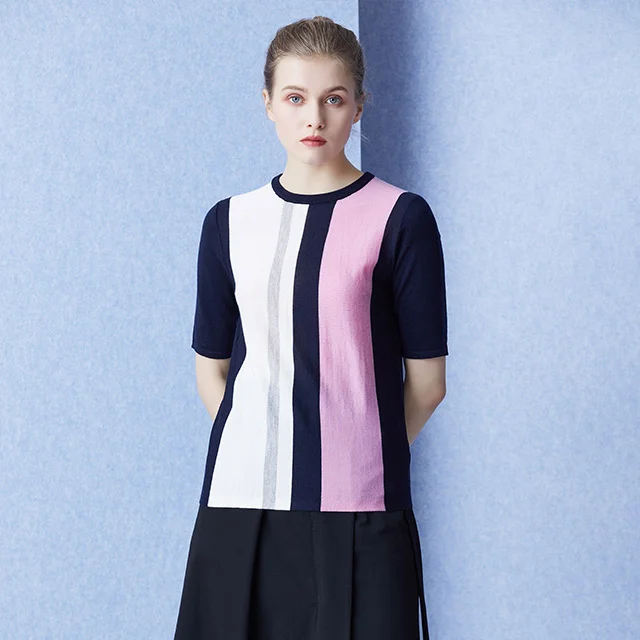 Spring Poem Merino Wool Color Blo Stripe Knitted round Ne T-irt Women's Retro Straight Fit Summer ort Sve Top
Spring Poem Merino Wool Color Blo Stripe Knitted round Ne T-irt Women's Retro Straight Fit Summer ort Sve Top